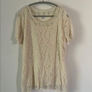 Isaac Mizrahi Live Elegant Cream White Lace Top XL